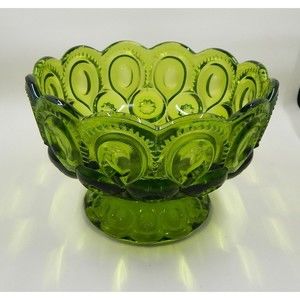 L.E Smith Moon and Stars Green Footed Candy Fruit Bowl Compote Avocado